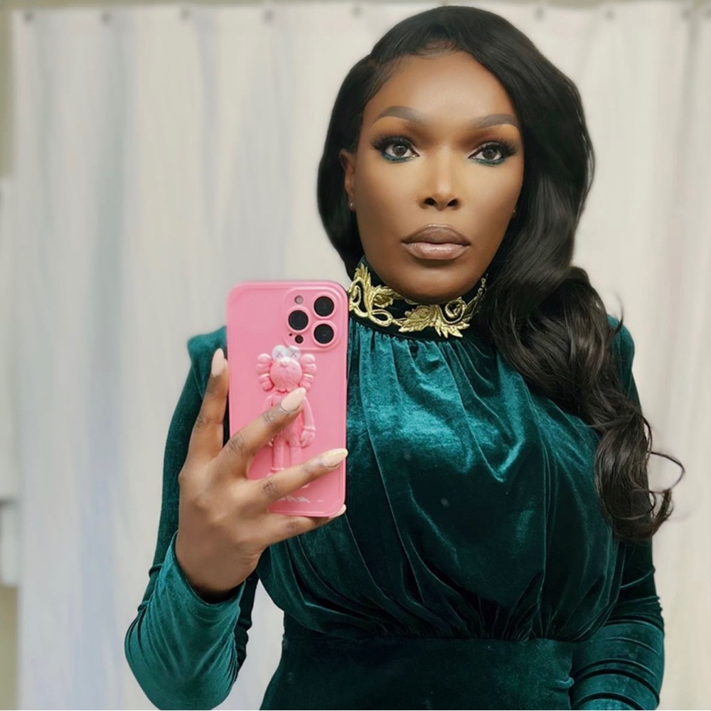 Velvet emerald green and gold dress